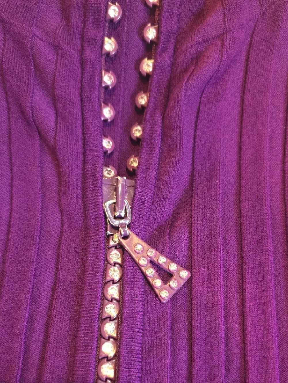 Ribbed Zip-Front Sweater Jacket in Deep Purple